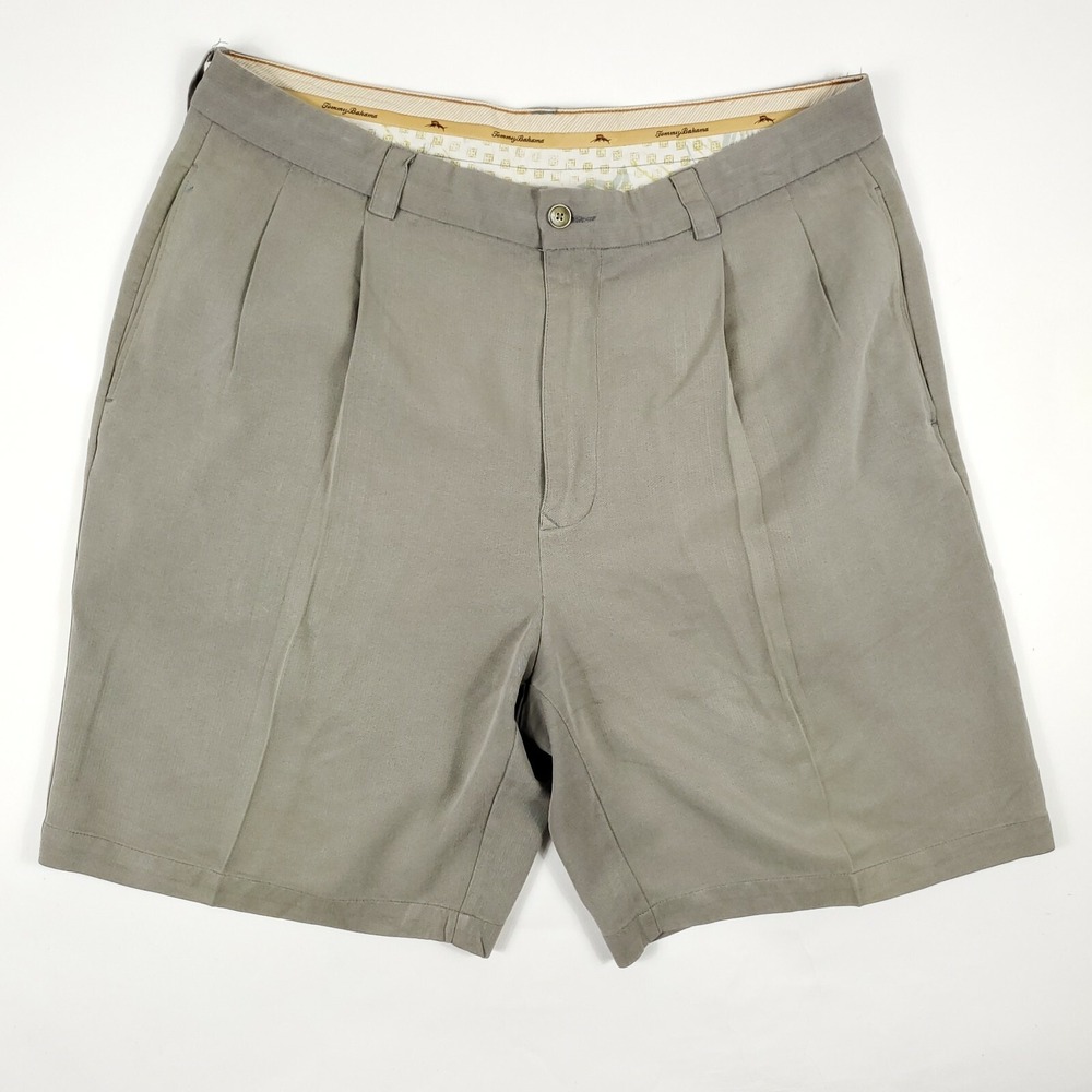 Tommy Bahama Gray Pleated Silk Chinos Shorts Mens Size 35